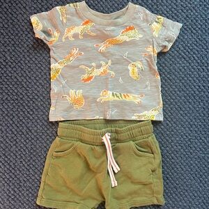 Tucker + Tate Gray and Orange Animal Print Tee and Green Shorts